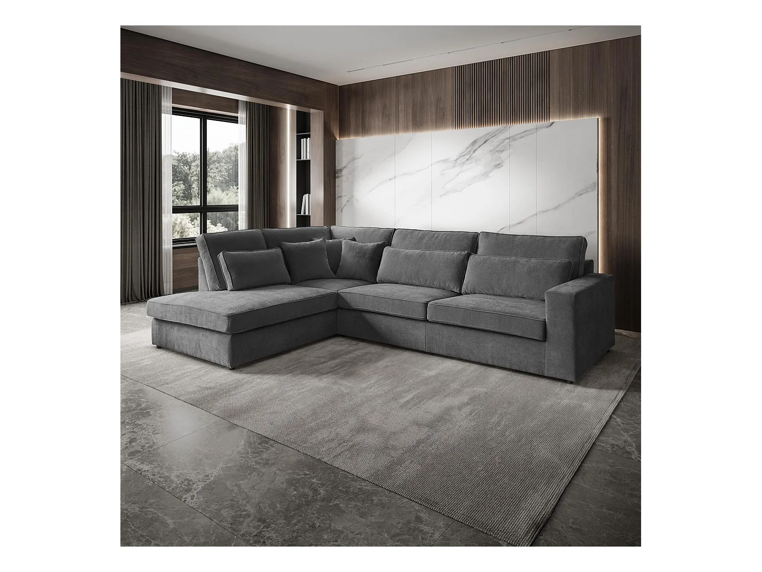 Hoekbank Parma zonder slaapfunctie grijs links