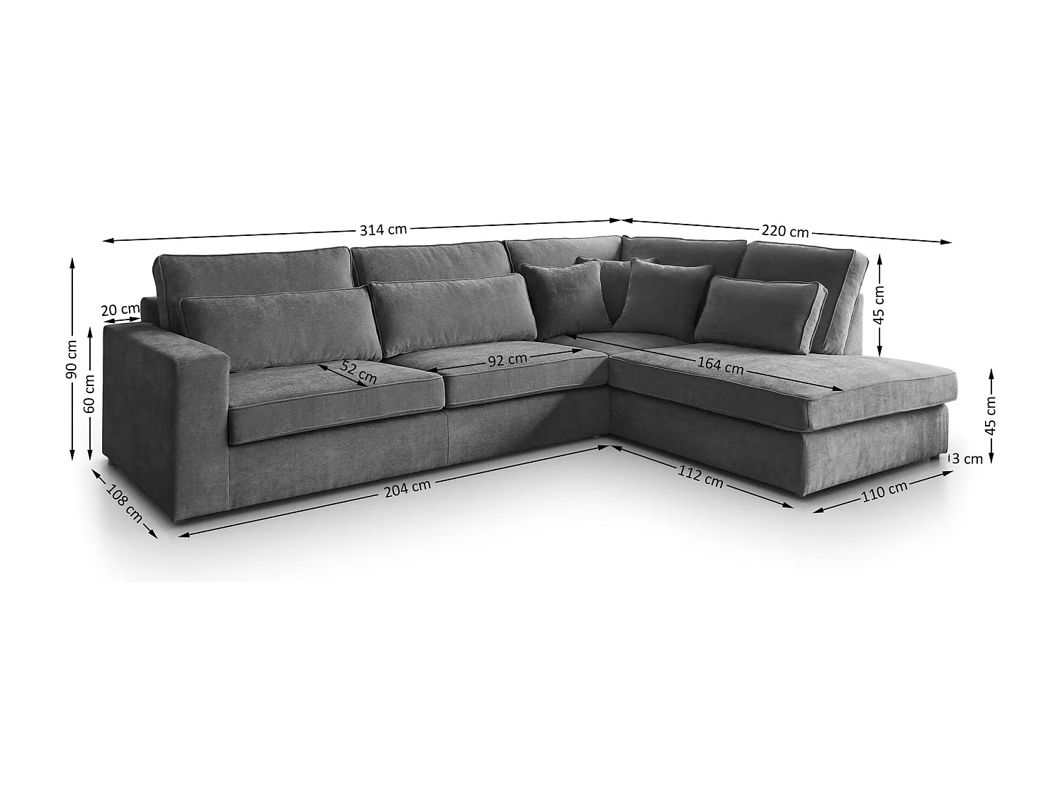 ECKSOFA Parma ohne Schlaffunktion grau links