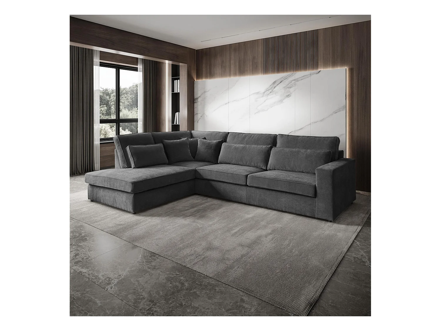 Hoekbank Parma zonder slaapfunctie donkergrijs links