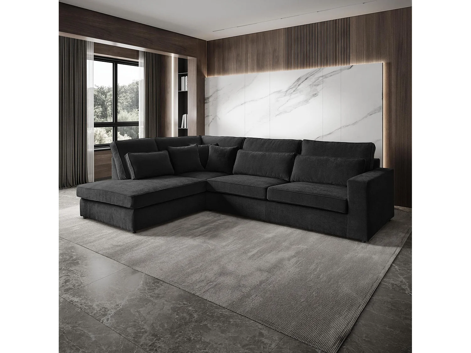 CANAPE Parma sans fonction sommeil noir gauche