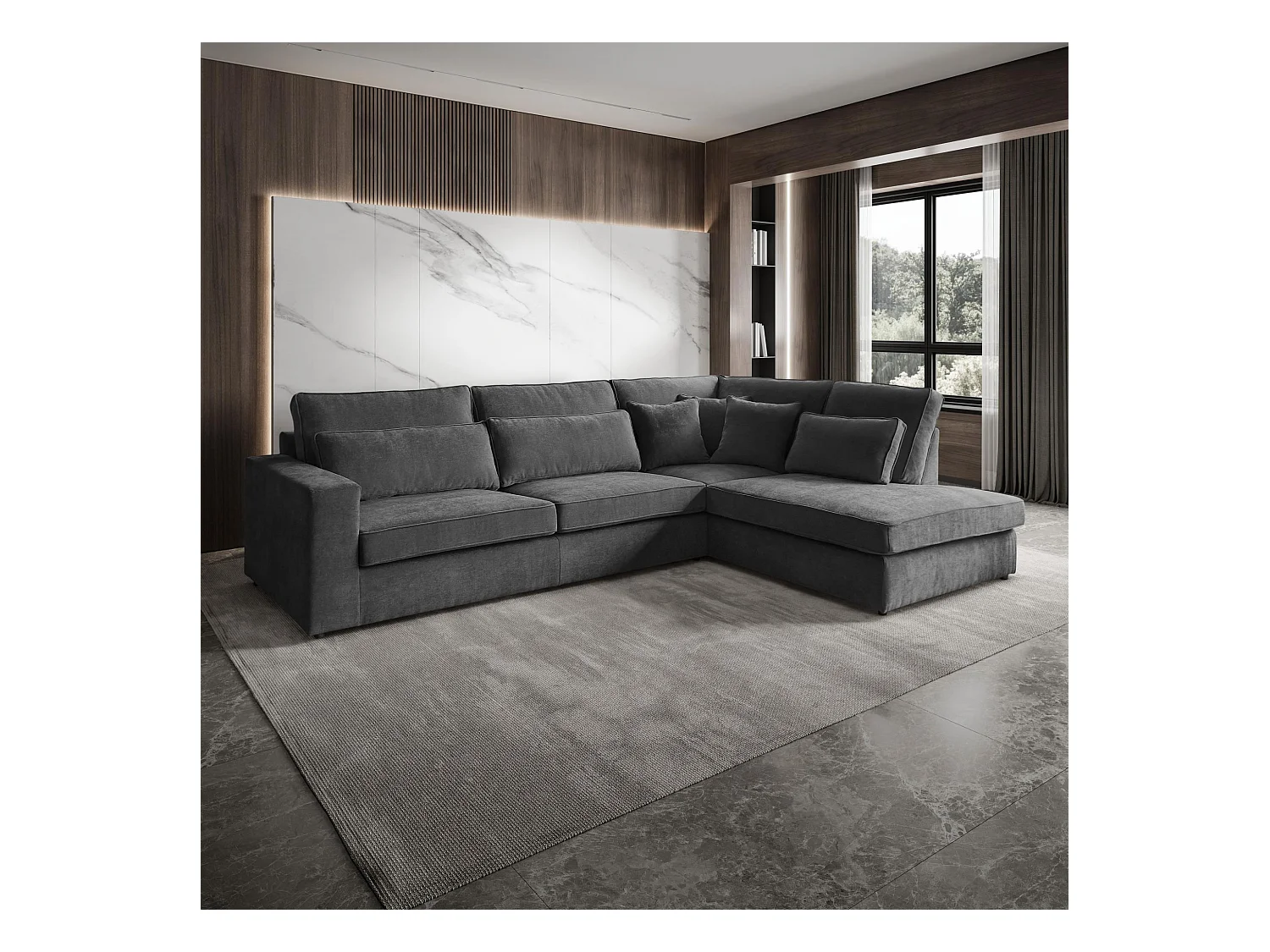 CANAPE Parma sans fonction de couchage gris foncé à droite