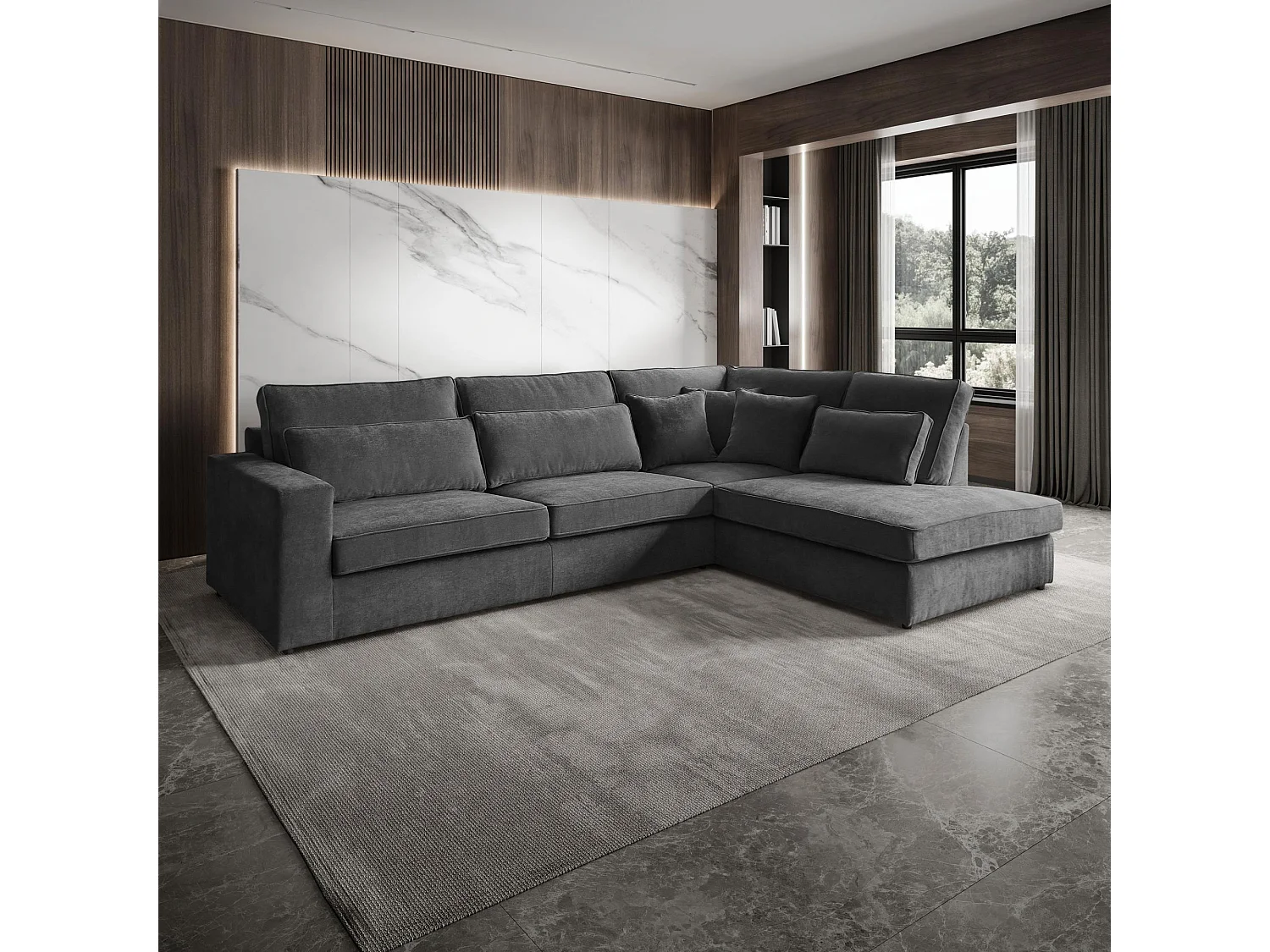 CANAPE Parma sans fonction de couchage gris foncé à droite