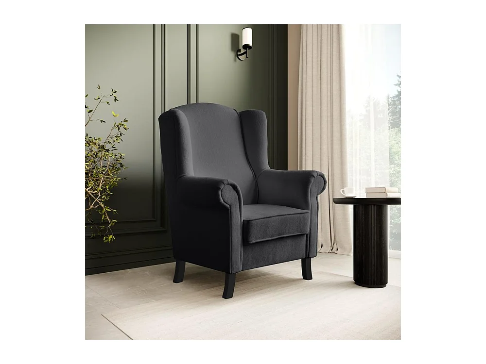 FAUTEUIL D'OREILLES Leonardo gris foncé tissu à boucles