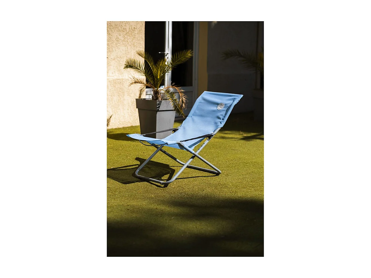 Fauteuil relax de jardin 3 positions pliable - O'Sun - Bleu - Dimensions : 94 x 102 x 62 cm