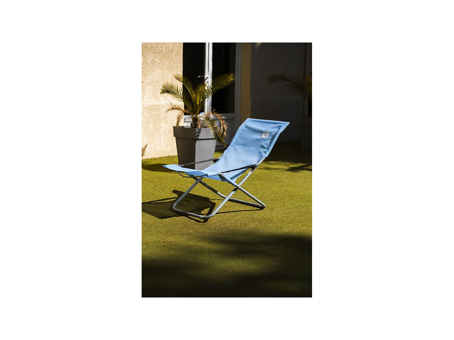 Sillón reclinable de jardín plegable de 3 posiciones - O'Sun - Azul - Dimensiones: 94 x 62 x 102 cm