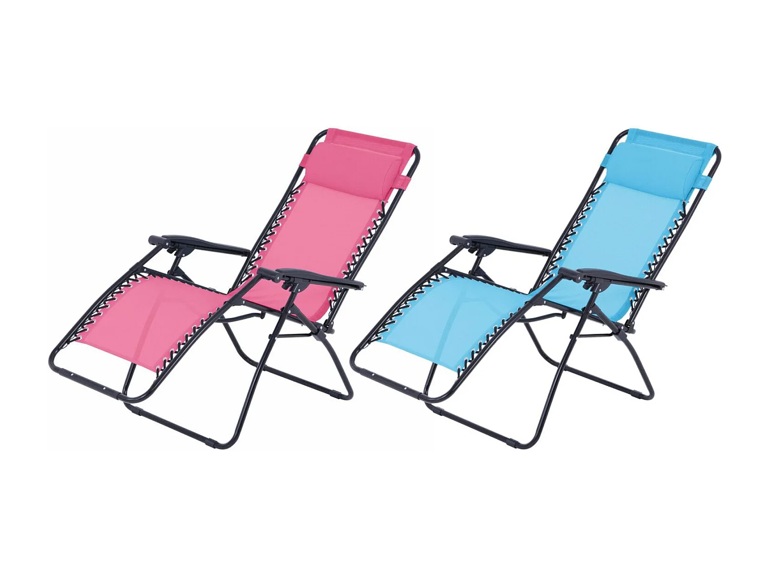 Lot de 2 fauteuils relax de jardin - O'Colors - Multi positions - Bleu et rose
