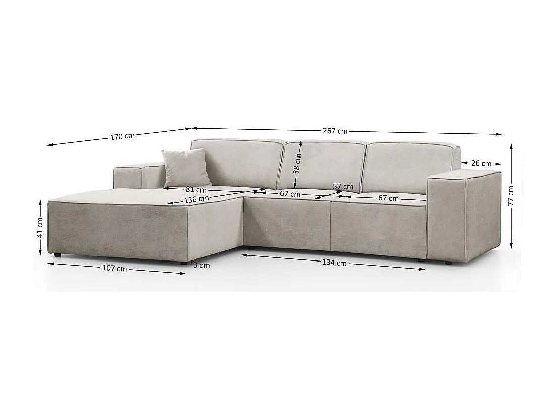 Hoekbank zonder slaapfunctie Pedro L beige rechts