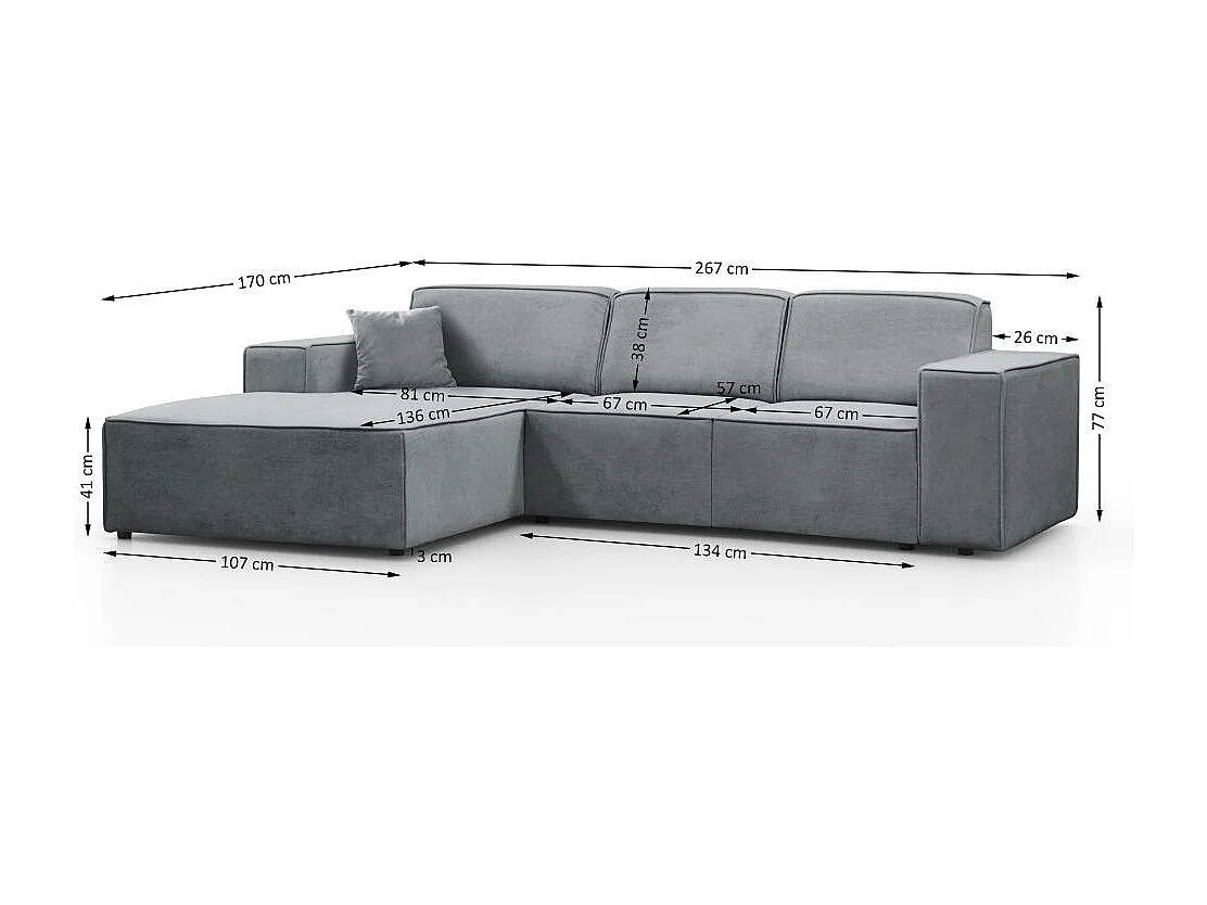 Hoekbank zonder slaapfunctie Pedro L lichtgrijs links