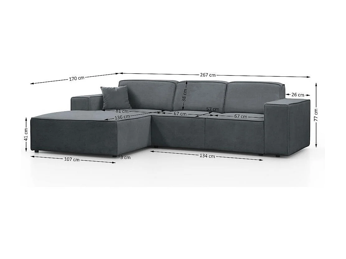 CANAPE sans fonction sommeil Pedro L gris droite