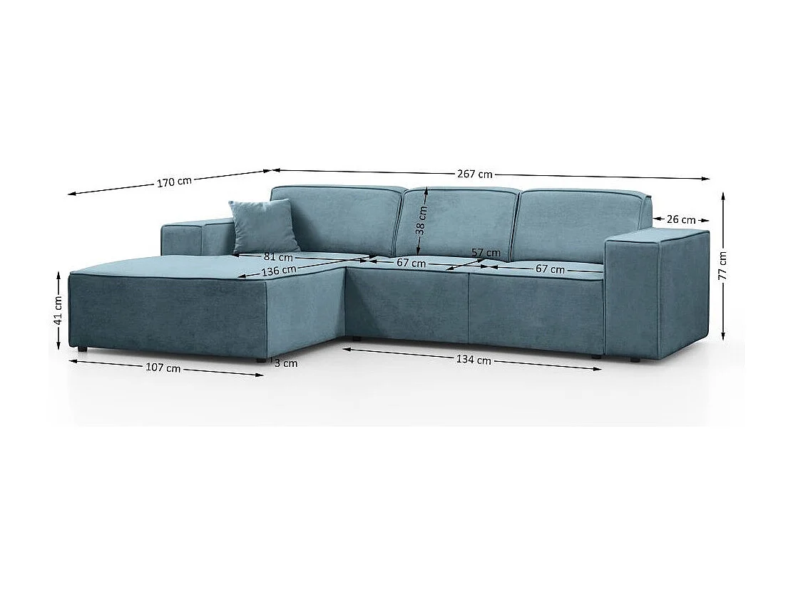 Hoekbank zonder slaapfunctie Pedro L lichtblauw rechts