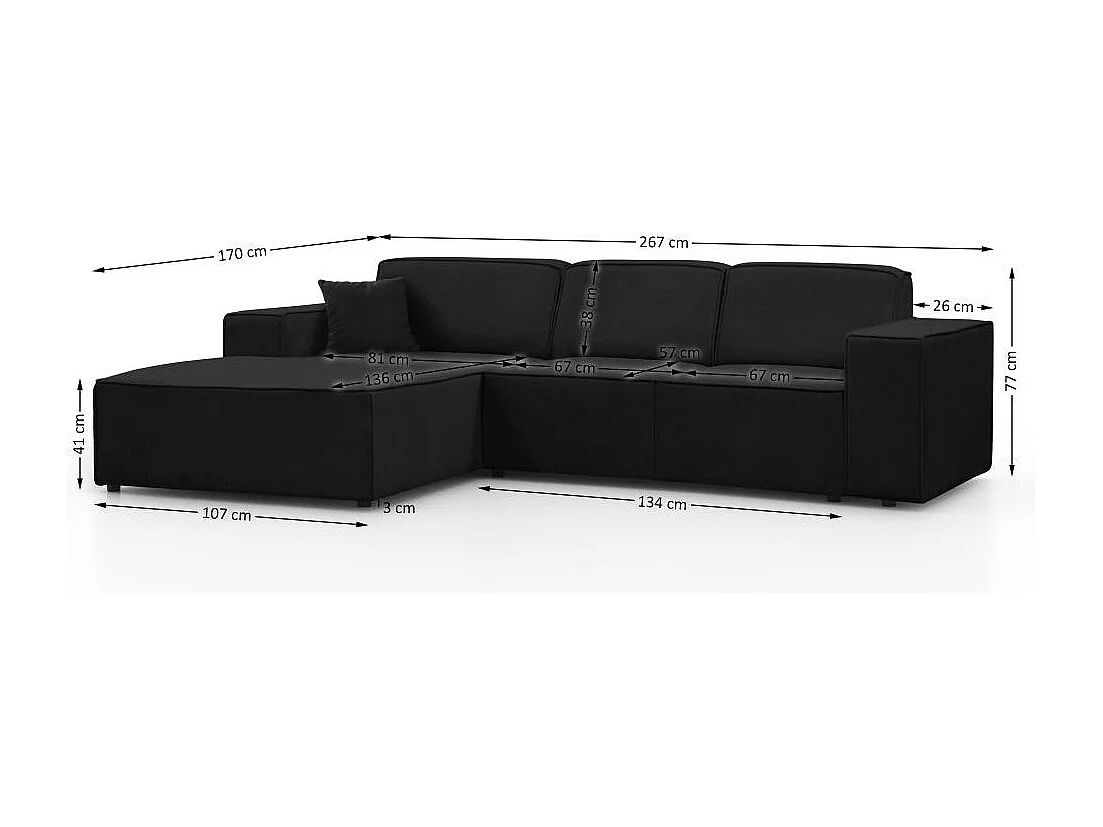 Hoekbank zonder slaapfunctie Pedro L zwart rechts