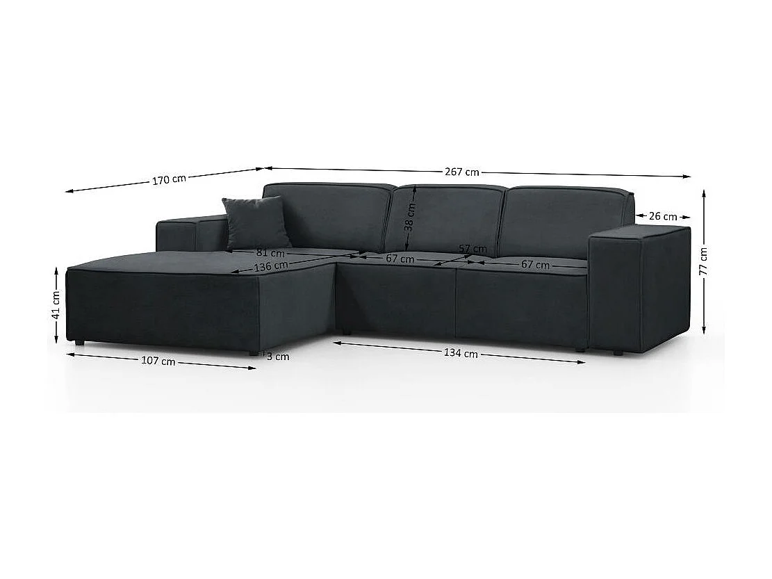 CANAPE sans fonction sommeil Pedro L gris foncé gauche
