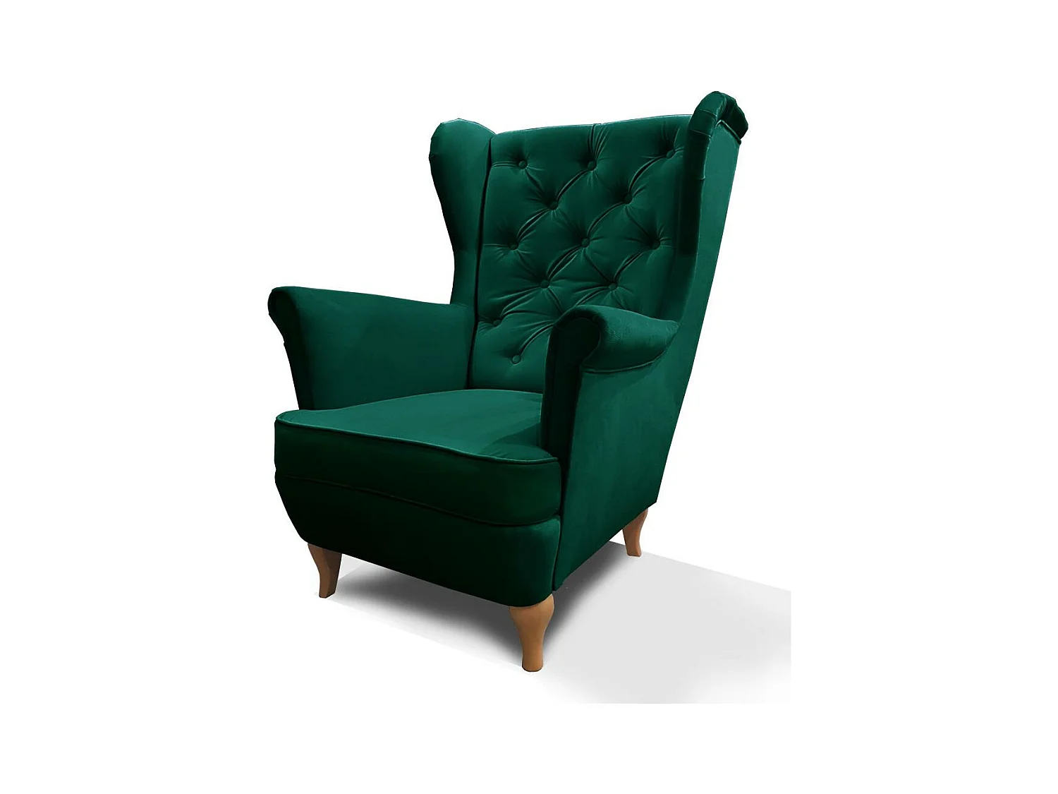 CHESTERFIELD-SESSEL Falco grün mit Holzbeinen