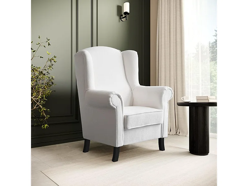 FAUTEUIL D'OREILLES Leonardo beige tissu à boucles