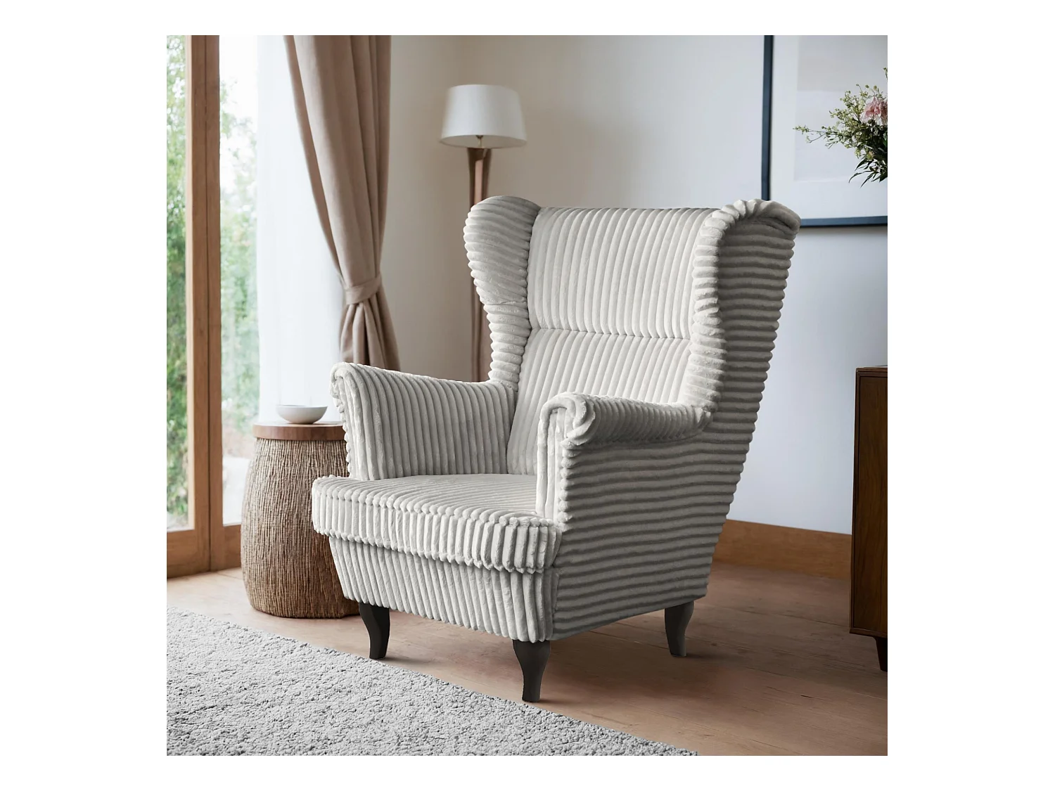 RELAXSESSEL Felix Hellbeige mit Wenge Beinen Cordstoff
