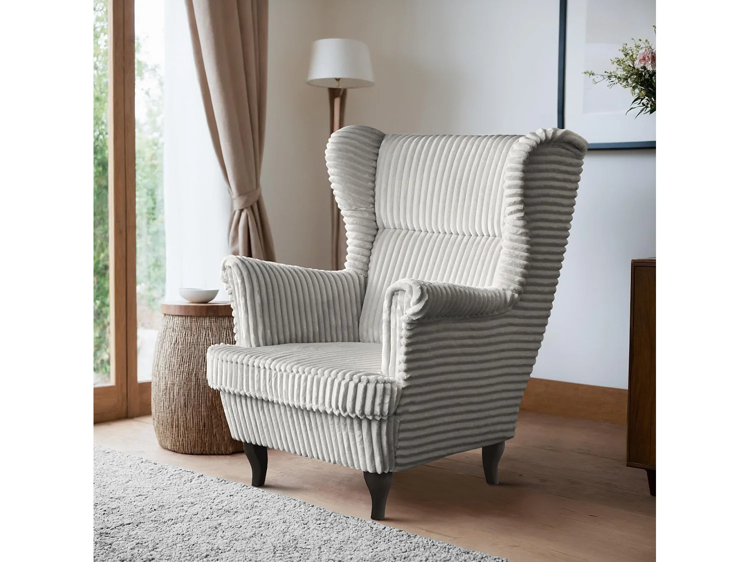 RELAXSESSEL Felix Hellbeige mit Wenge Beinen Cordstoff