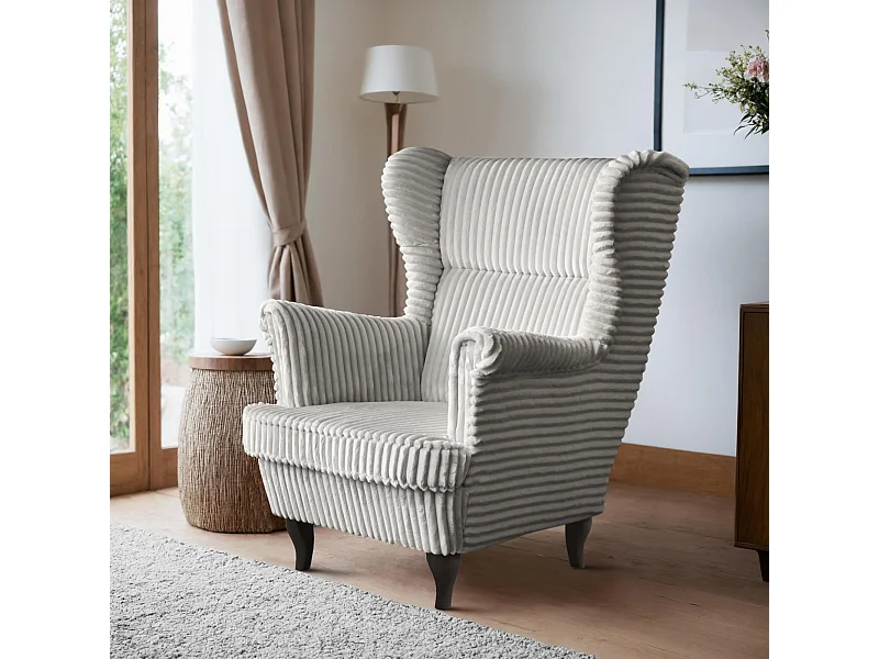 RELAXSESSEL Felix Hellbeige mit Wenge Beinen Cordstoff