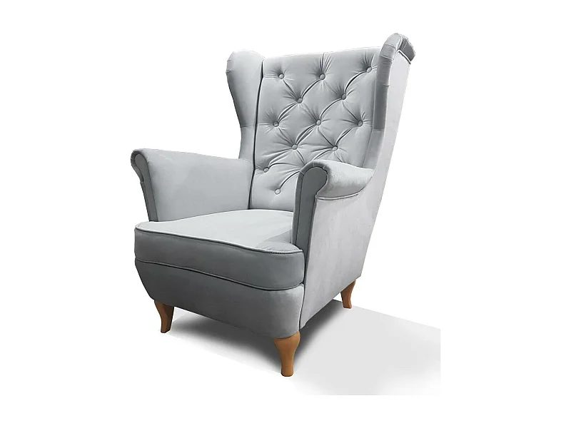 CHESTERFIELD-SESSEL Falco hellgrau mit Holzbeinen