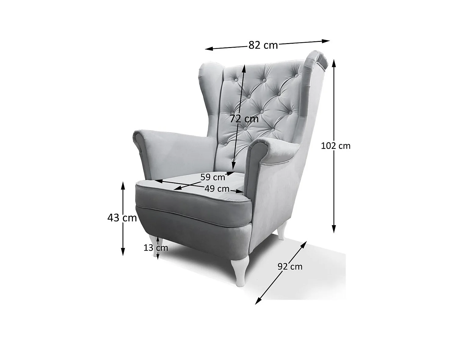 CHESTERFIELD-SESSEL Falco hellgrau mit Holzbeinen