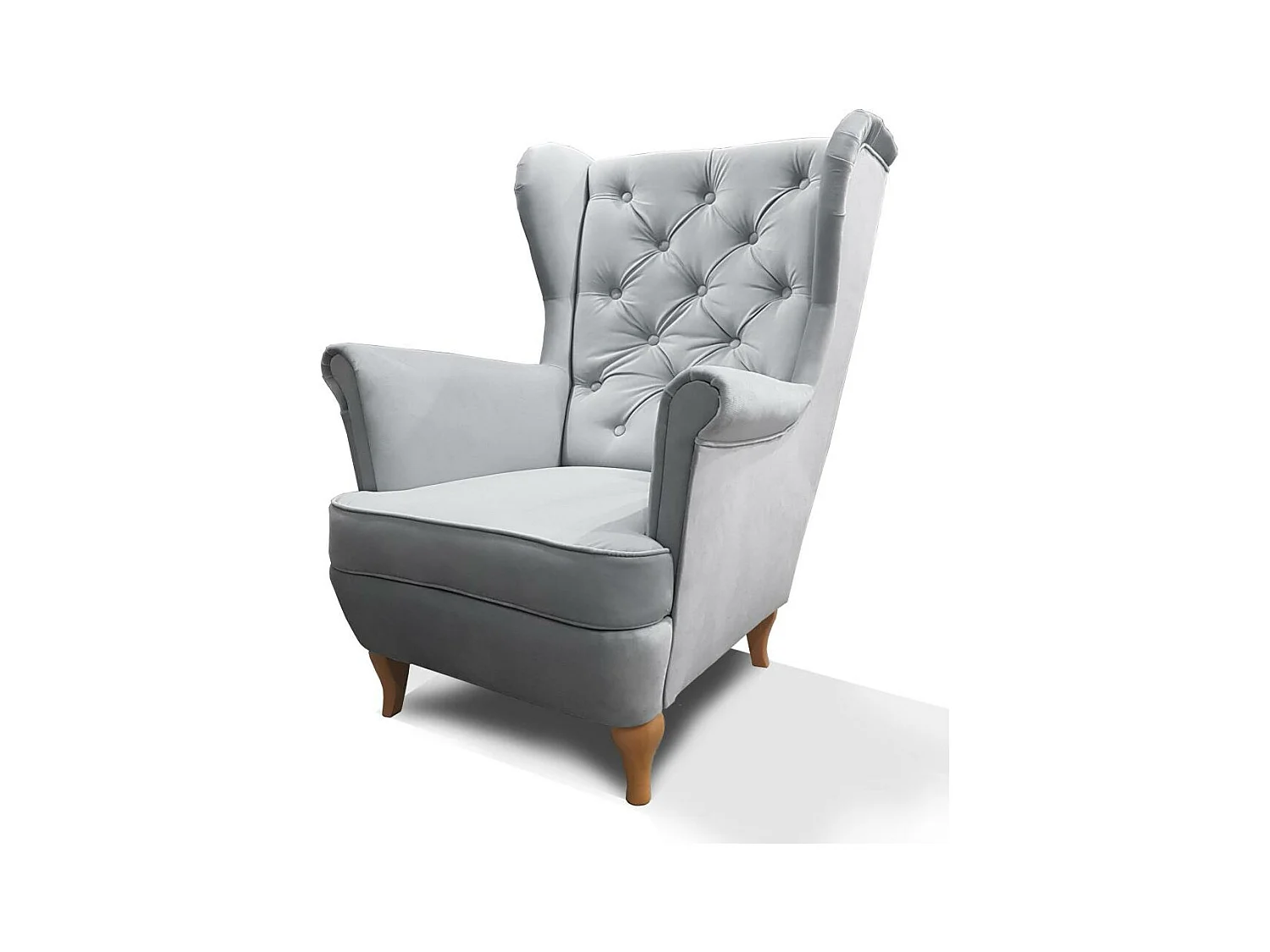 CHESTERFIELD-SESSEL Falco hellgrau mit Holzbeinen