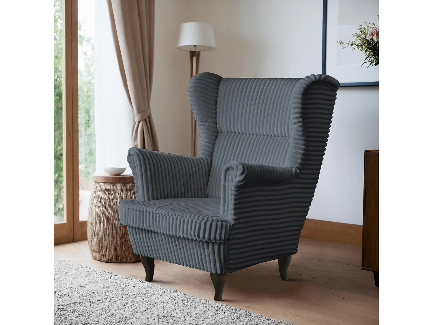 RELAXSESSEL Felix Dunkelgrau mit Wenge Beinen Cordstoff