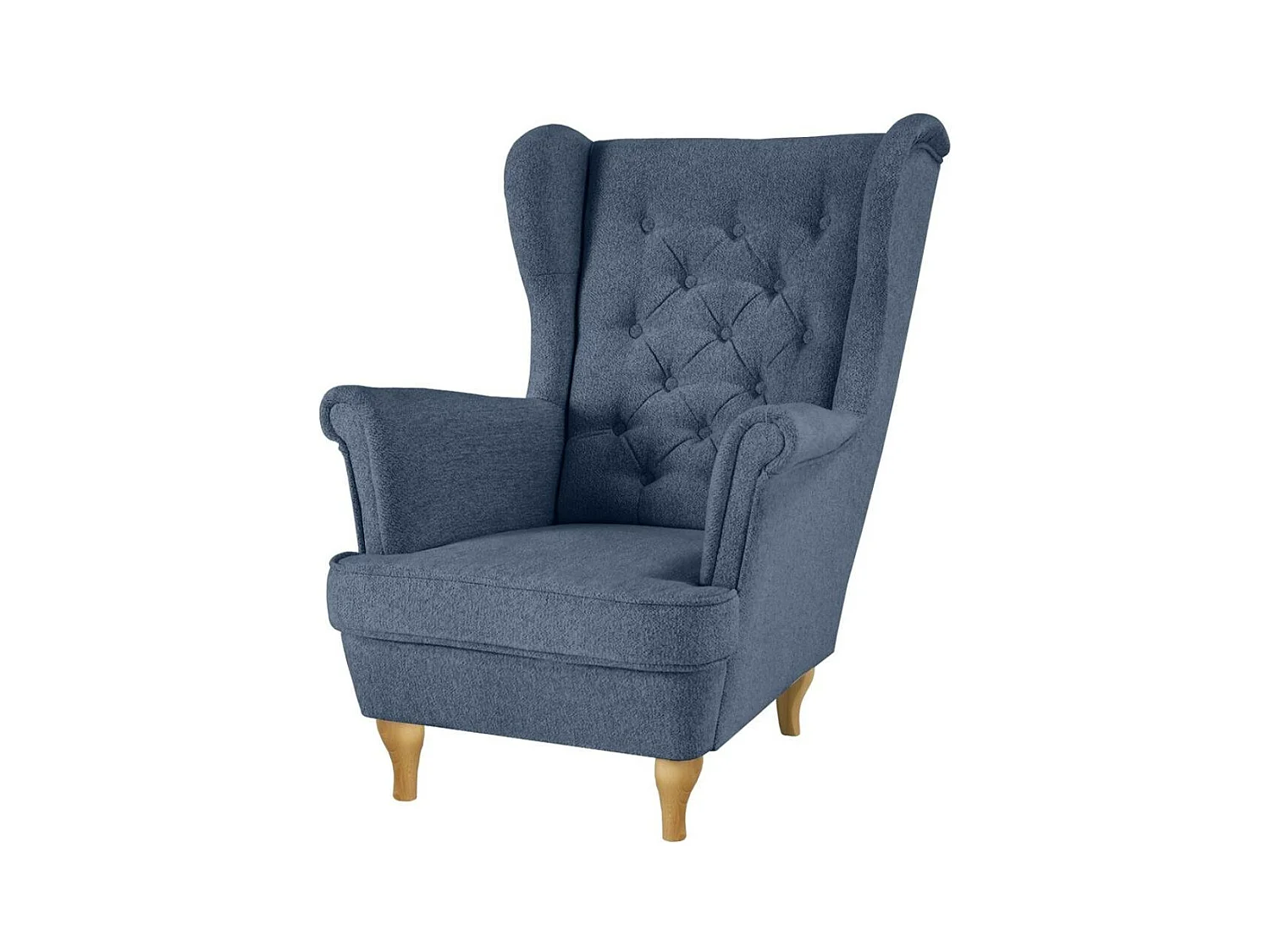 CHESTERFIELD-SESSEL Falco dunkelblau mit Buche Holzbeinen