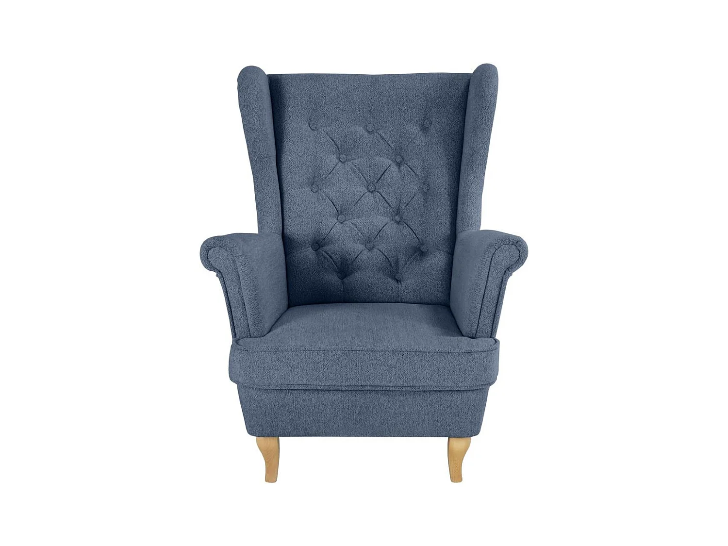 CHESTERFIELD-SESSEL Falco dunkelblau mit Buche Holzbeinen