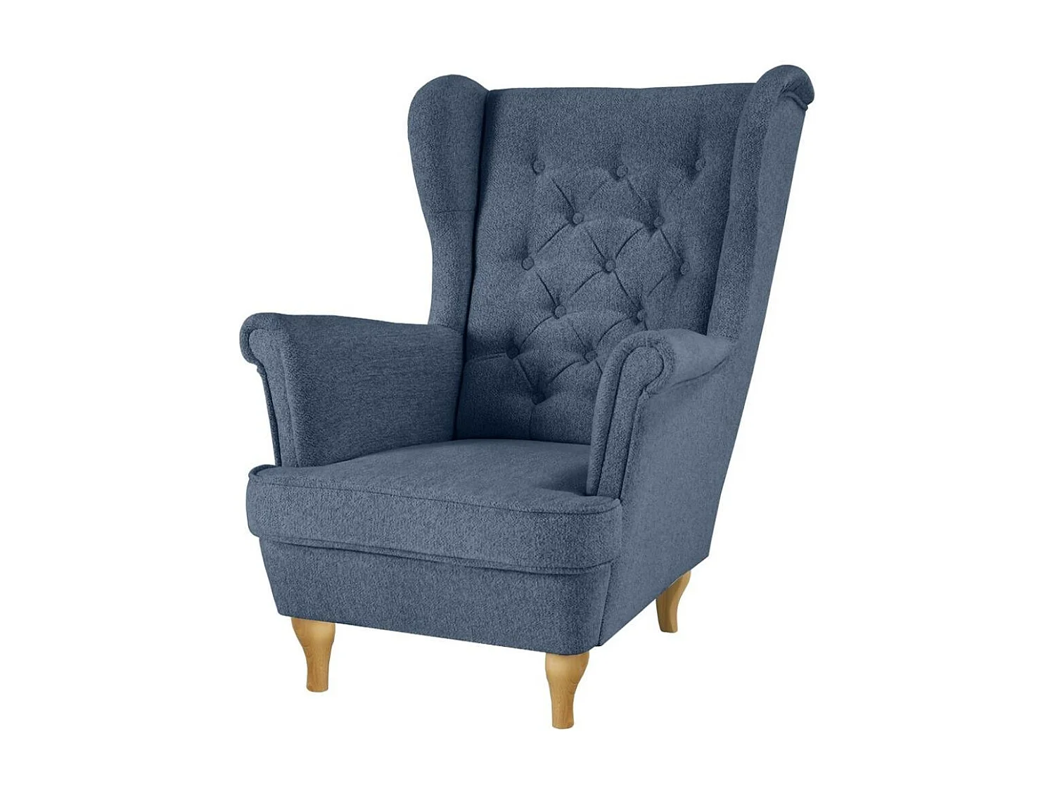 CHESTERFIELD-FAUTEUIL Falco bleu foncé avec pieds en bois de hêtre
