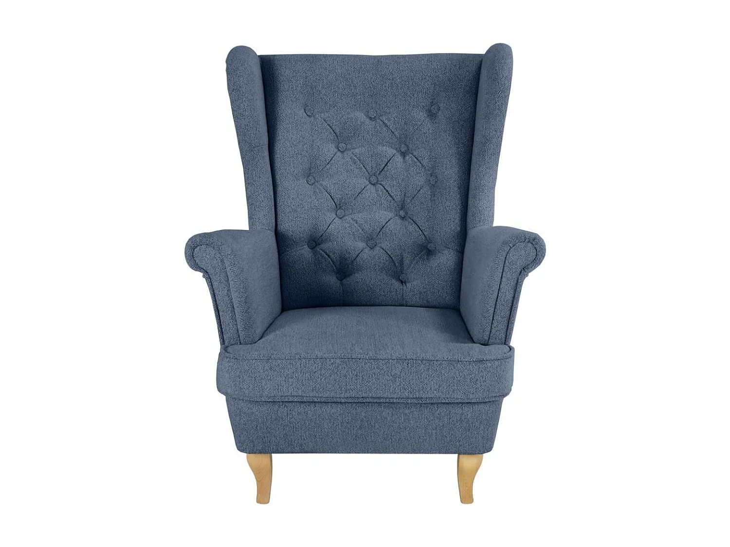 CHESTERFIELD-FAUTEUIL Falco bleu foncé avec pieds en bois de hêtre