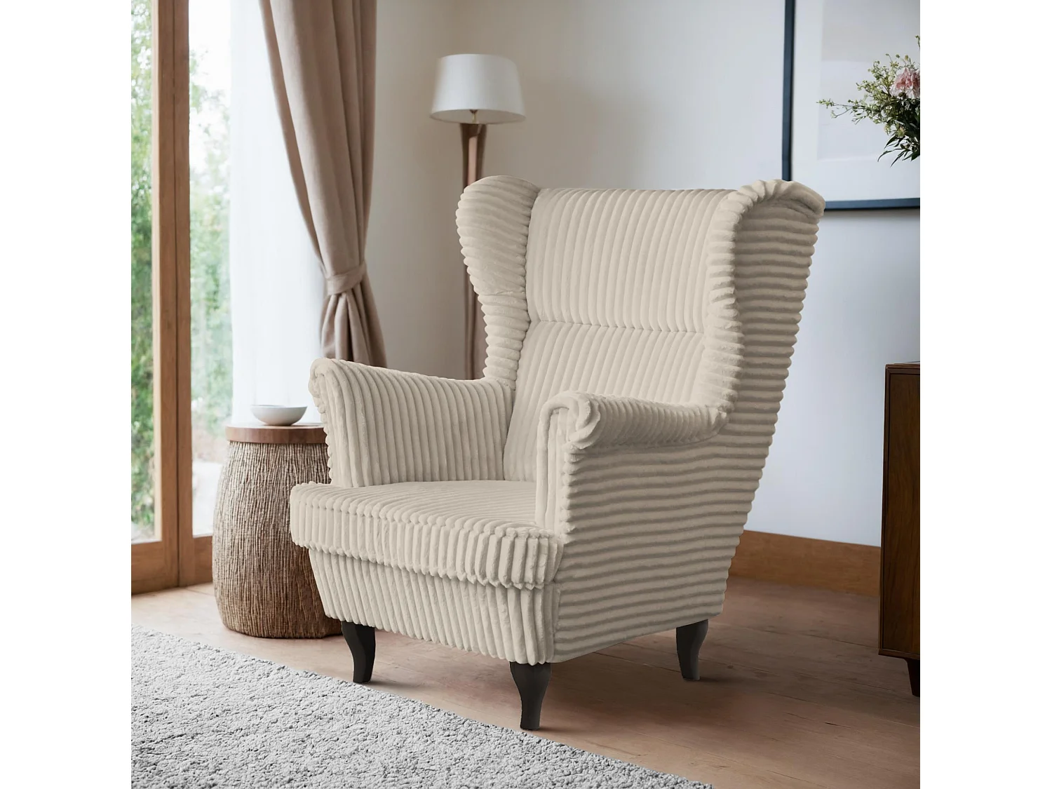 RELAXSESSEL Felix Beige mit Wenge Beinen Cordstoff