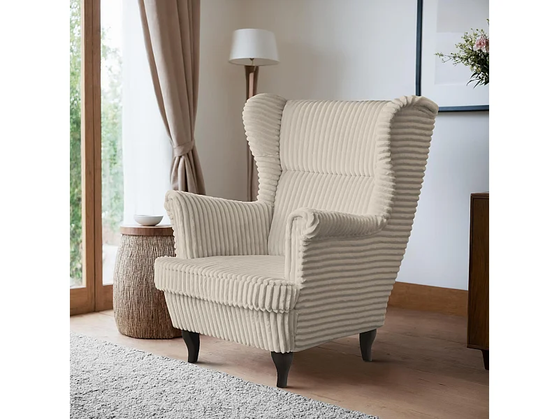RELAXSESSEL Felix Beige mit Wenge Beinen Cordstoff