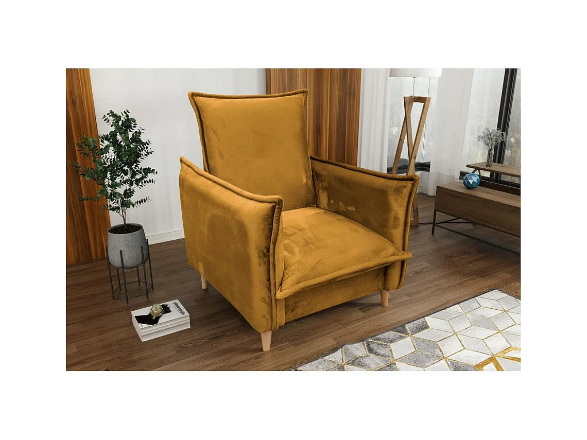 FAUTEUIL RELAX Pillow jaune avec pieds en hêtre