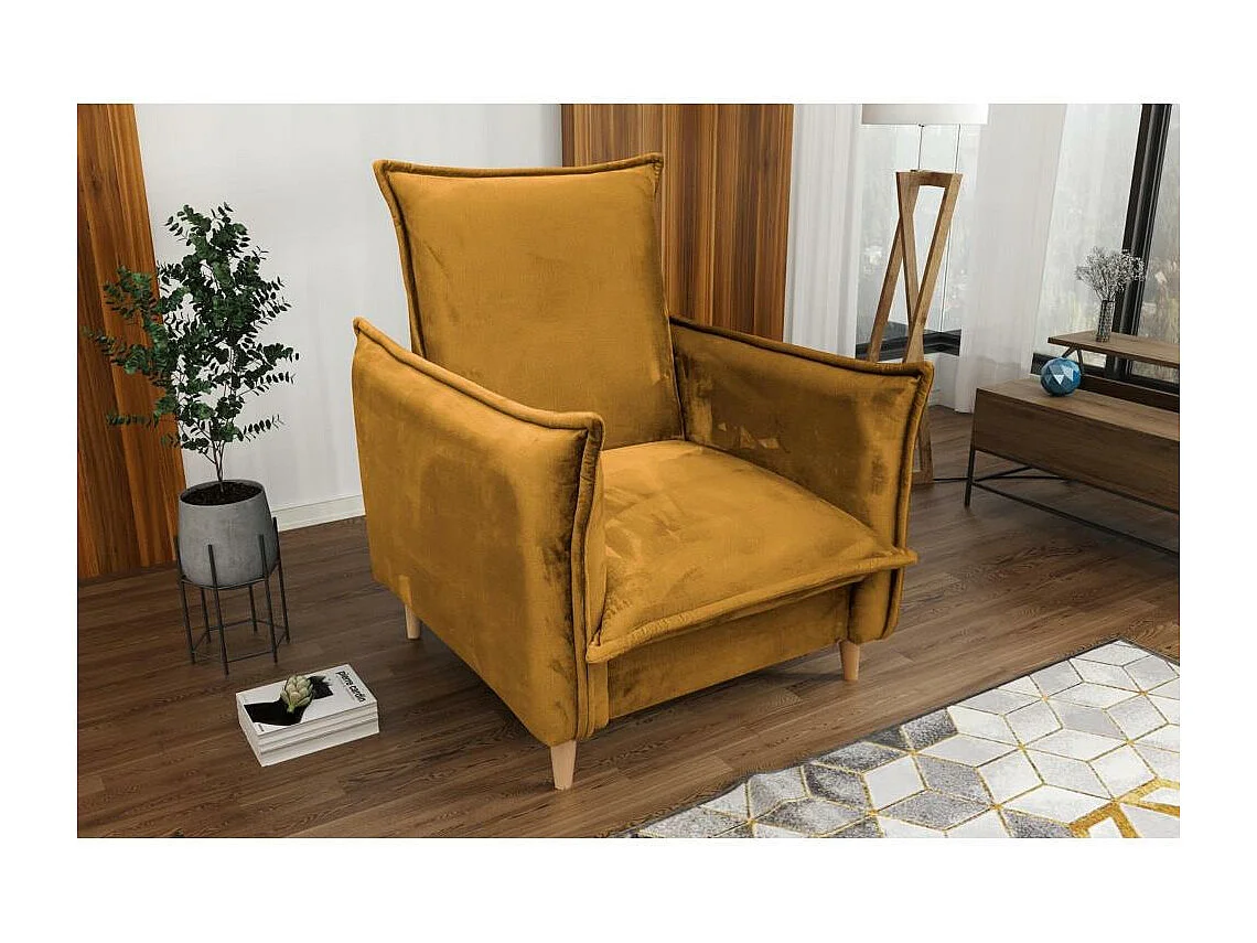 FAUTEUIL RELAX Pillow jaune avec pieds en hêtre