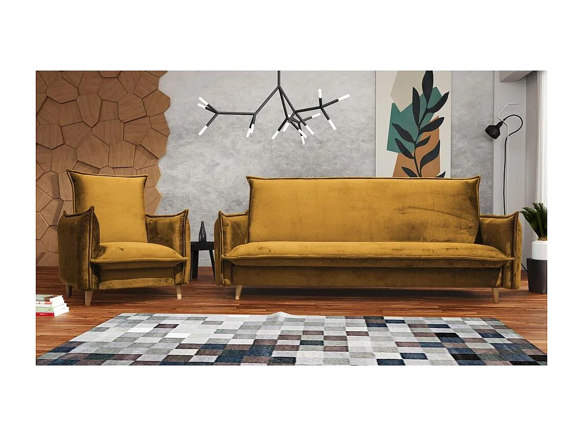 FAUTEUIL RELAX Pillow jaune avec pieds en hêtre