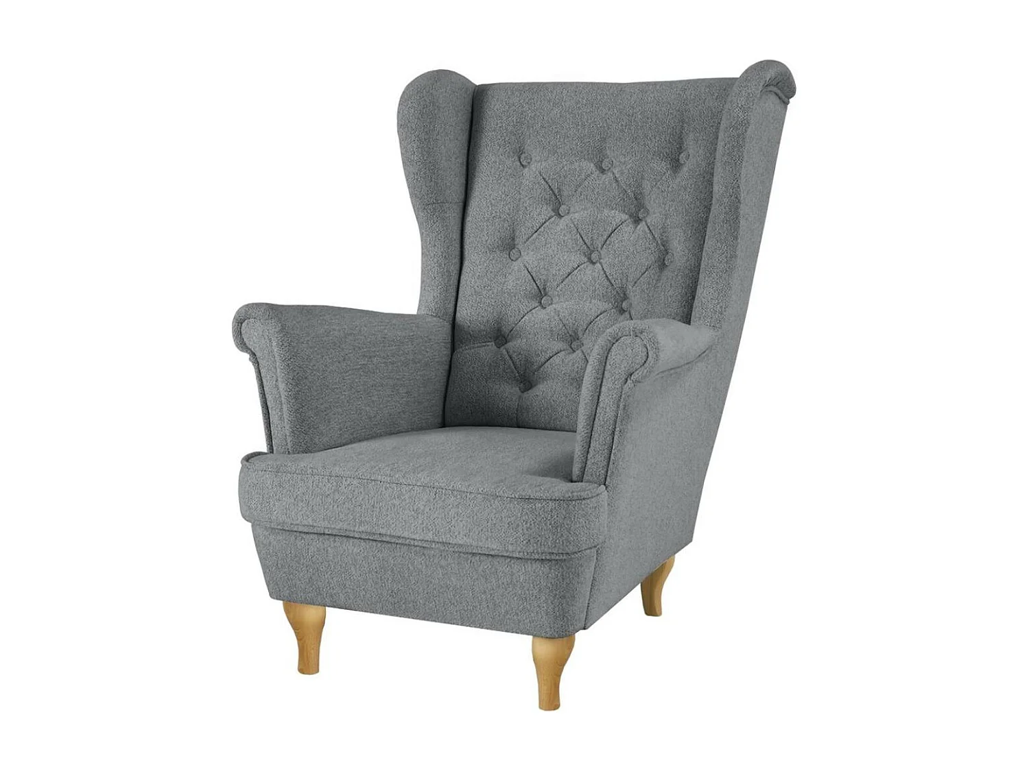 CHESTERFIELD-FAUTEUIL Falco gris avec pieds en bois de hêtre