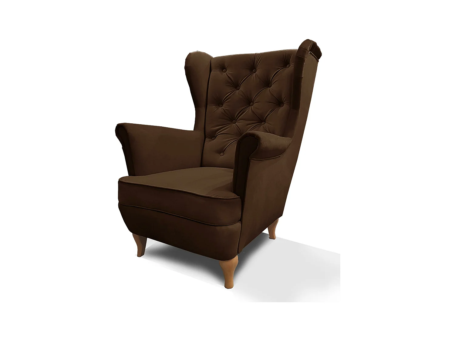 CHESTERFIELD-SESSEL Falco braun mit Holzbeinen