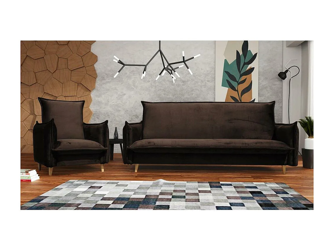 FAUTEUIL RELAX Pillow marron avec pieds en hêtre