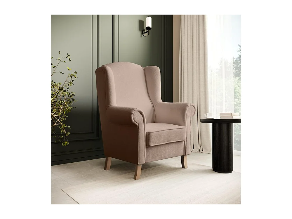 FAUTEUIL D'OREILLES Leonardo marron clair tissu à boucles