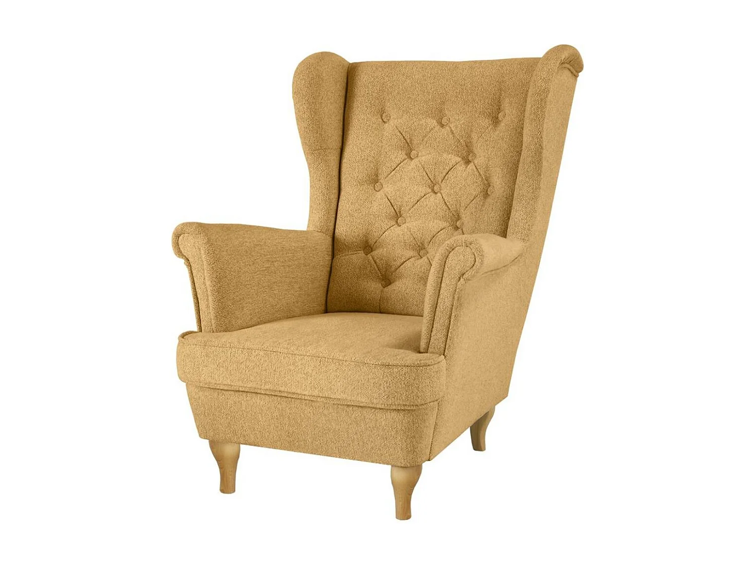 CHESTERFIELD-FAUTEUIL Falco jaune avec pieds en bois de hêtre