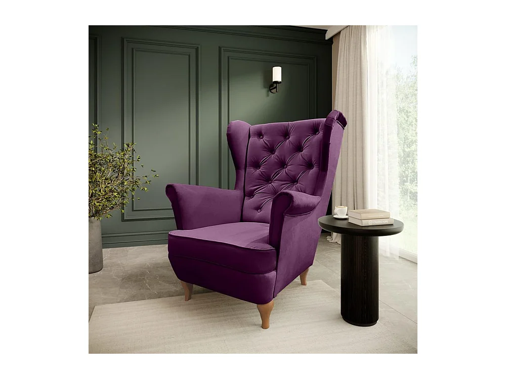 CHESTERFIELD-SESSEL Falco violett mit Holzbeinen