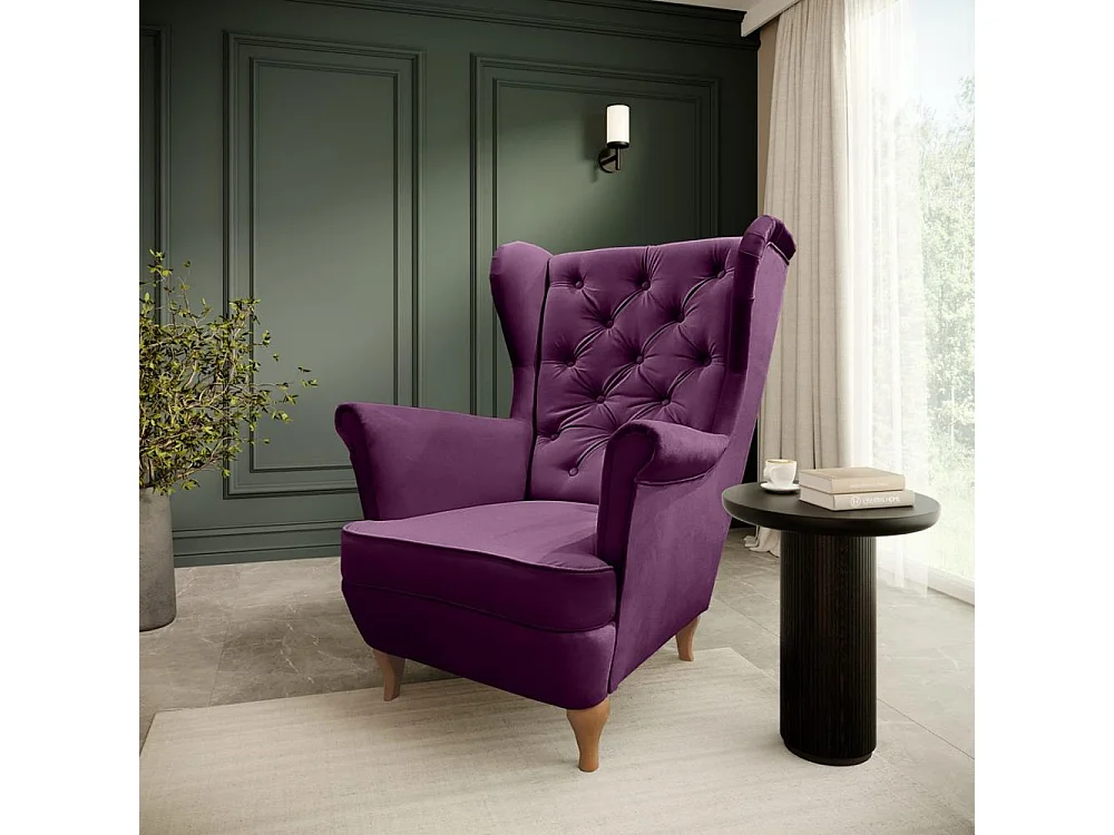 CHESTERFIELD-SESSEL Falco violett mit Holzbeinen