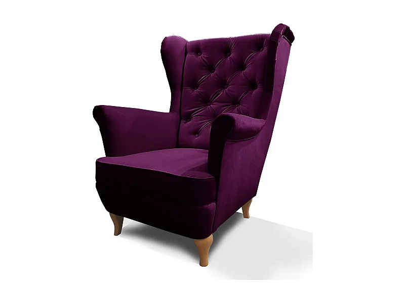 CHESTERFIELD-FAUTEUIL Falco violet avec pieds en bois
