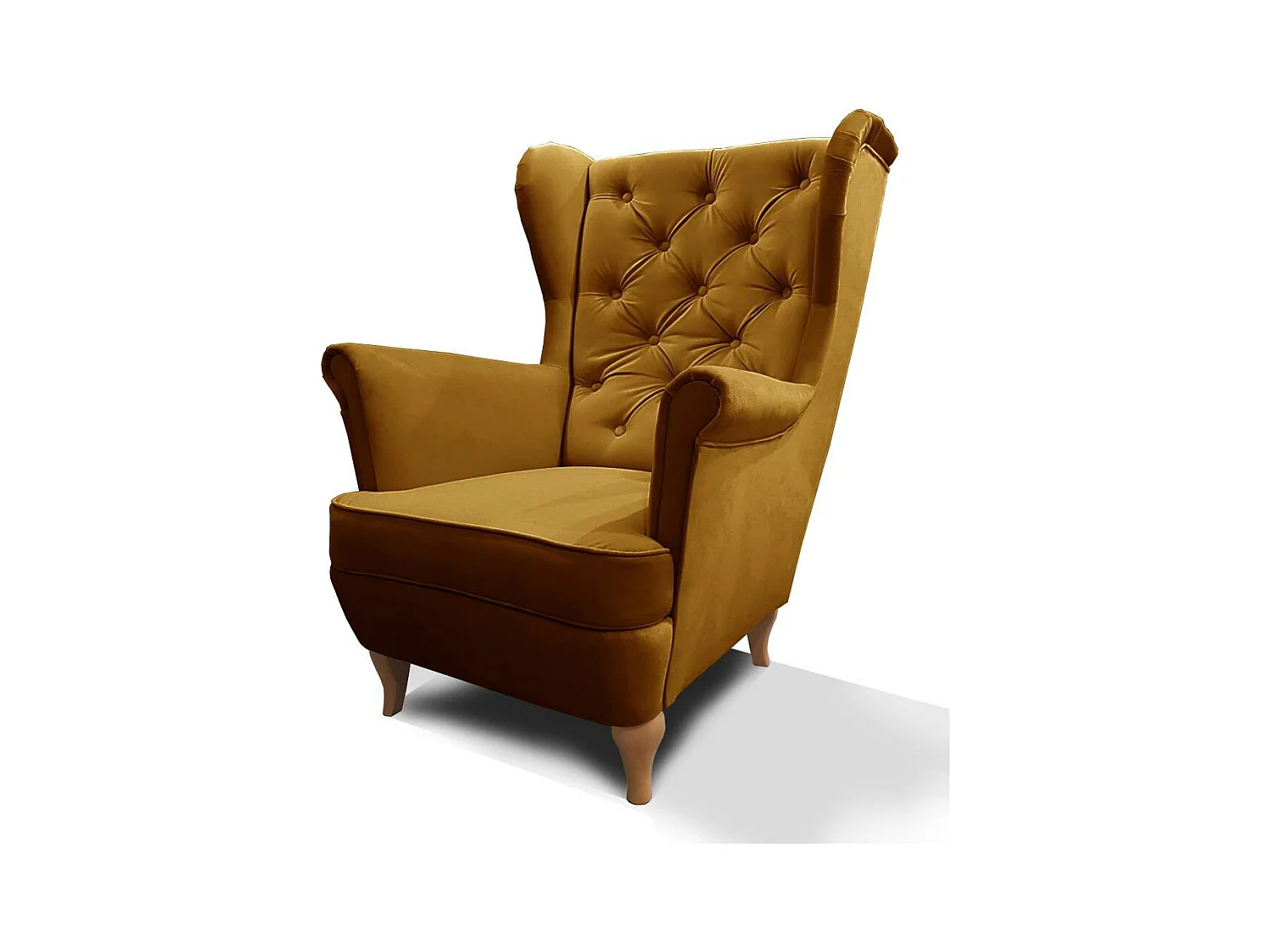CHESTERFIELD-SESSEL Falco gelb mit Holzbeinen