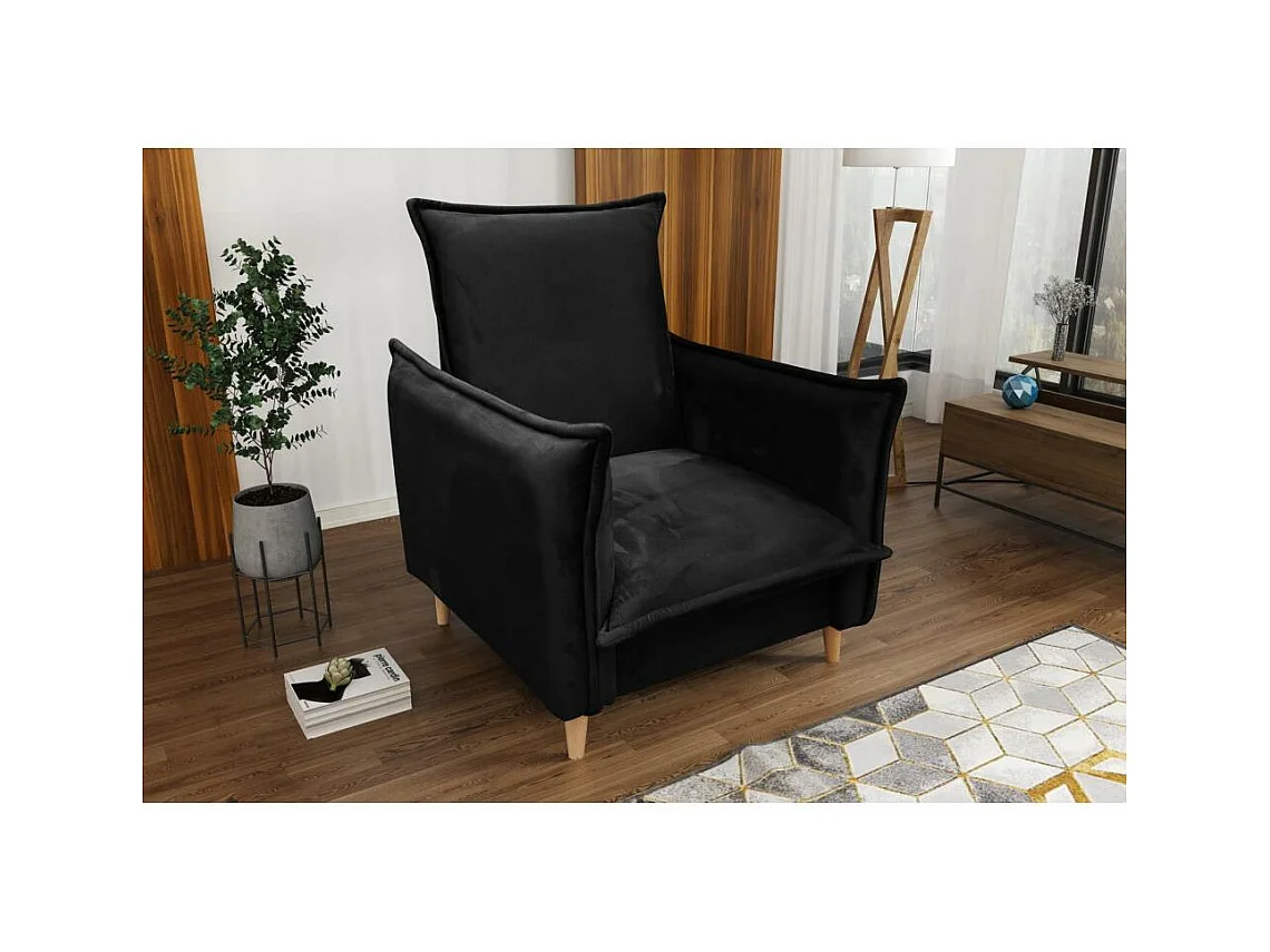 FAUTEUIL RELAX Pillow noir avec pieds en hêtre
