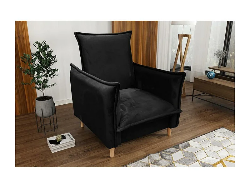 RELAXSTOEL Pillow zwart met beukenhouten poten