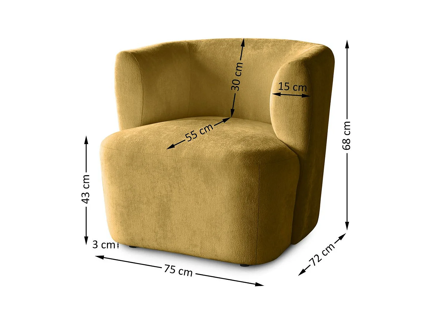 FAUTEUIL Nori jaune moutarde velours