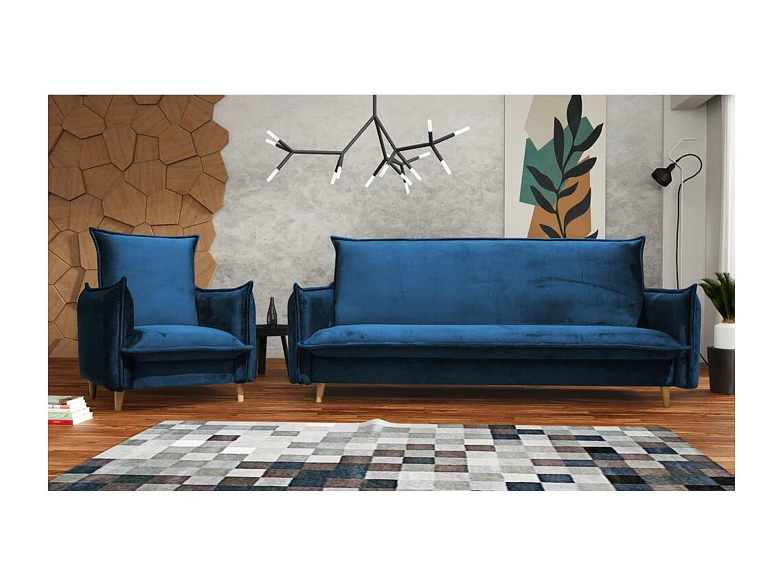 RELAXSESSEL Pillow dunkelblau mit Buchenbeinen