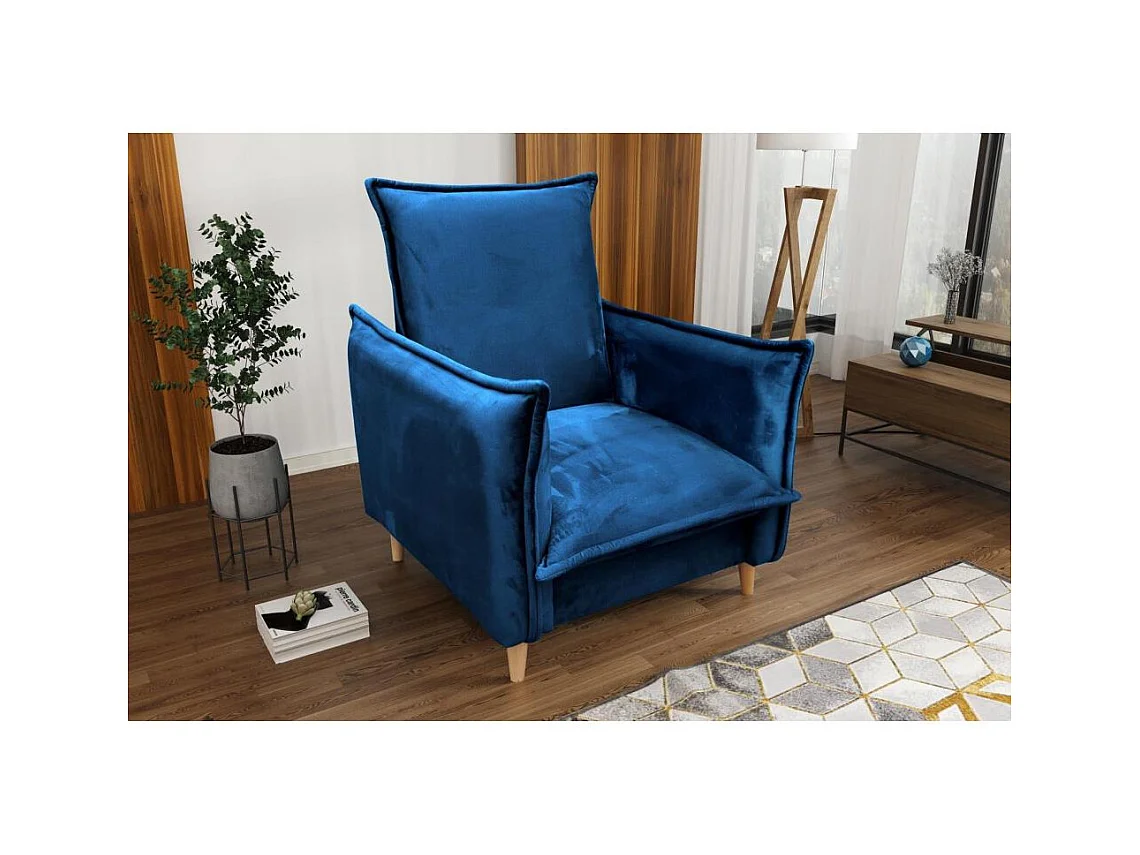 FAUTEUIL RELAX Pillow bleu foncé avec pieds en hêtre