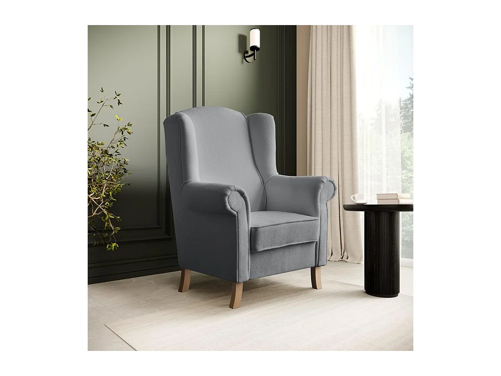 FAUTEUIL D'OREILLES Leonardo gris tissu à boucles