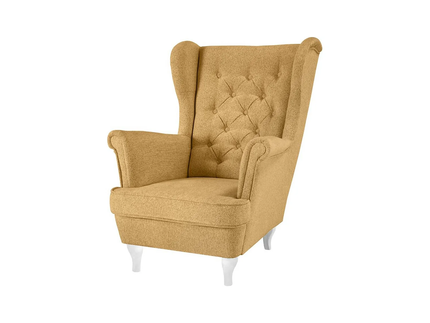 CHESTERFIELD-SESSEL Falco gelb mit Weiß Holzbeinen